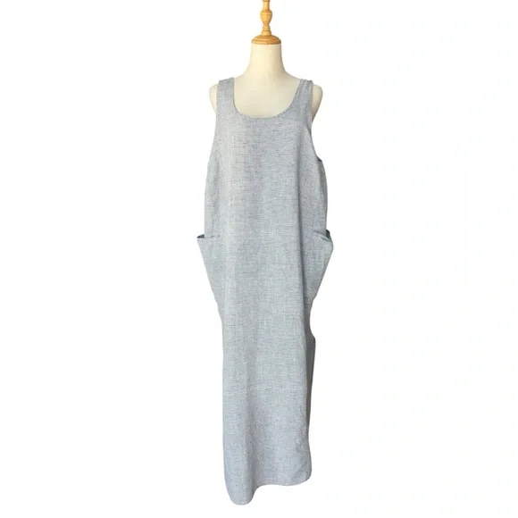 pocket linen dress Linen Waist Pleated Straw Belt Vintage Shirt Dress,With Pocket Short S –  puresunlady main image 0